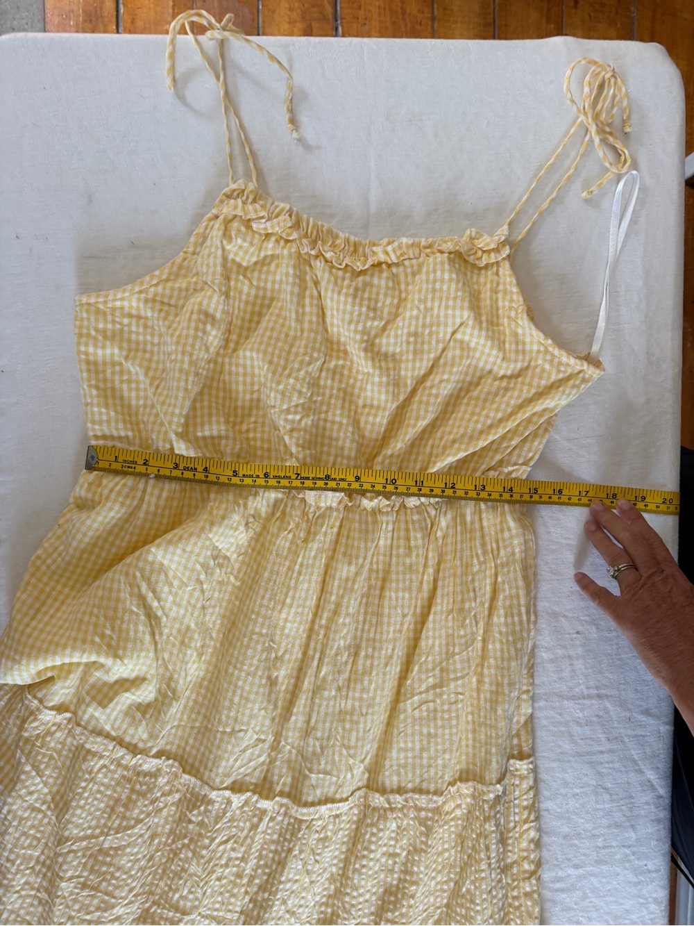 Sim & Sam Yellow Gingham Lined Tiered Skirt Tie Straps Maxi Dress Size XL - Picture 8 of 14